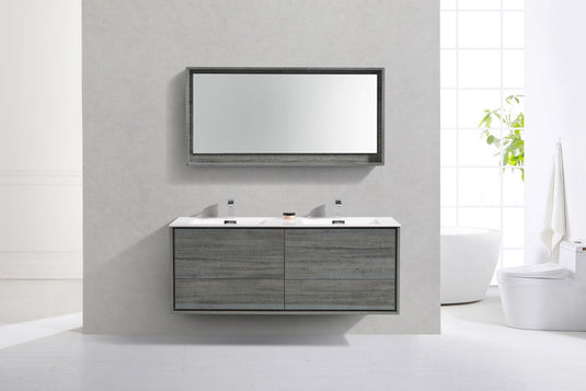 De Lusso 60" Wall Mount / Wall Hung Modern Double Sink Bathroom Vanity With 4 Drawers Acrylic Countertop-Bathroom & More | High Quality from Coozify
