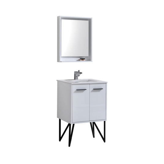 Bosco 24" Modern Bathroom Vanity With White Quartz Countertop and 2 Doors KB24-Bathroom & More | High Quality from Coozify