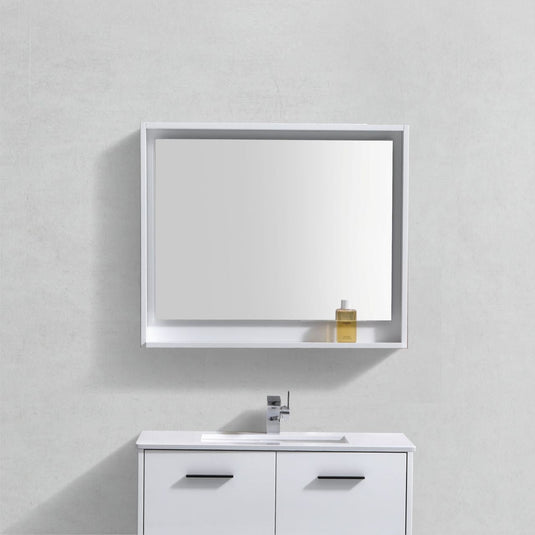 36" Wide Bathroom Mirror With Shelf – High Gloss White-Bathroom & More | High Quality from Coozify