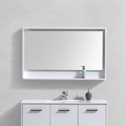 48" Wide Bathroom Mirror With Shelf – High Gloss White-Bathroom & More | High Quality from Coozify
