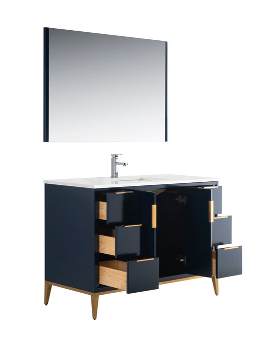 Divani 48" Floor Mount Bathroom Vanity With Quartz Countertop, Backsplash With 6 Drawers And 2 Doors-Bathroom & More | High Quality from Coozify