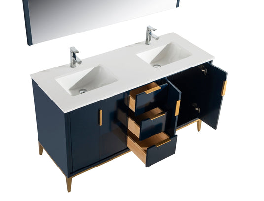 Divani 60" Floor Mount Double Sink Bathroom Vanity With Quartz Countertop , Backsplash and 4 Doors And 3 Drawers KD9960-Bathroom & More | High Quality from Coozify