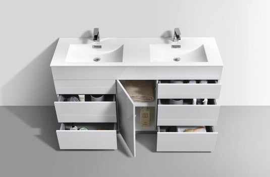 Milano 60" Double Sink Floor Mount Modern Bathroom Vanity With 6 Drawers and 1 Door-Bathroom & More | High Quality from Coozify