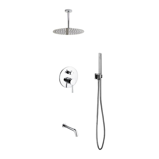 Aqua Rondo Shower Set With Ceiling Mount 12" Rain Shower, Handheld and Tub Filler Chrome-Bathroom & More | High Quality from Coozify