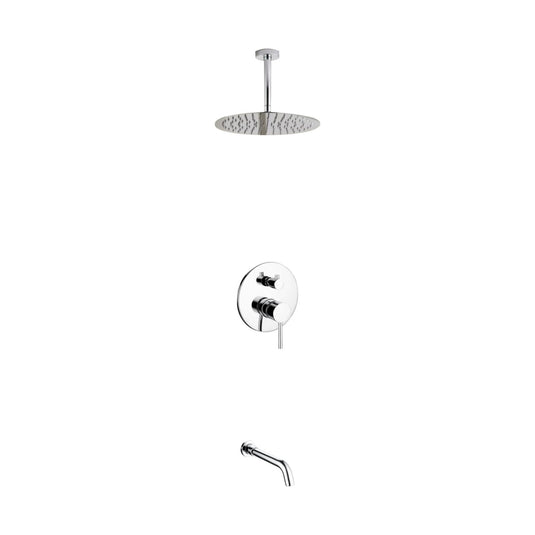 Aqua Rondo Shower Set With Ceiling Mount 12" Rain Shower and Tub Filler Chrome-Bathroom & More | High Quality from Coozify