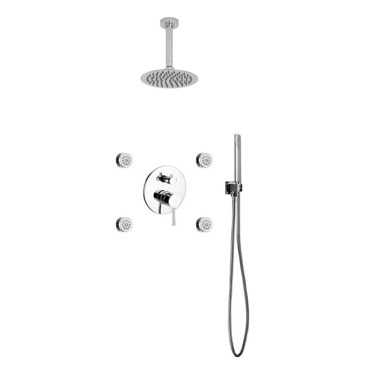 Aqua Rondo Chrome Brass Shower Set With 8" Round Rain Shower, 4 Body Jets and Handheld-Bathroom & More | High Quality from Coozify