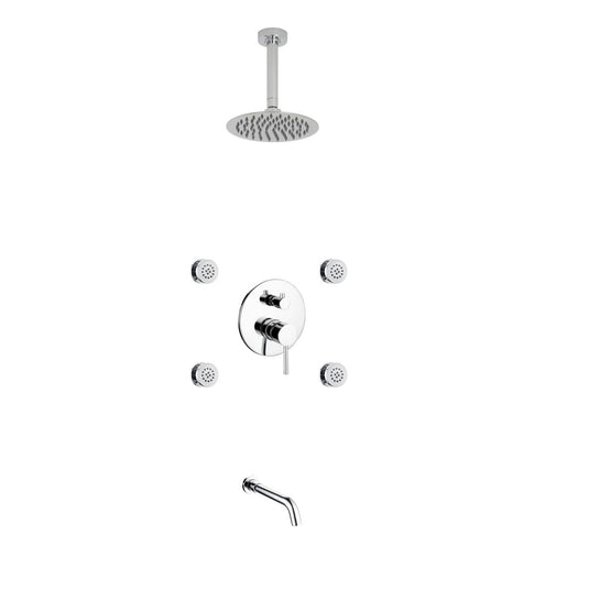 Aqua Rondo Chrome Brass Shower Set With 8" Round Rain Shower, 4 Body Jets and Tubfiller-Bathroom & More | High Quality from Coozify