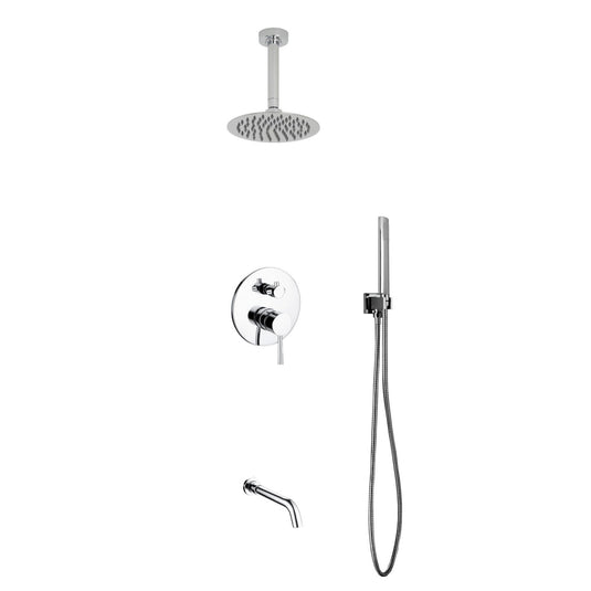 Aqua Rondo Shower Set With Ceiling Mount 8" Rain Shower, Handheld and Tub Filler Chrome-Bathroom & More | High Quality from Coozify
