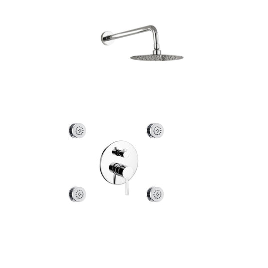 Aqua Rondo Chrome Brass Shower Set With 8" Round Rain Shower and 4 Body Jets-Bathroom & More | High Quality from Coozify