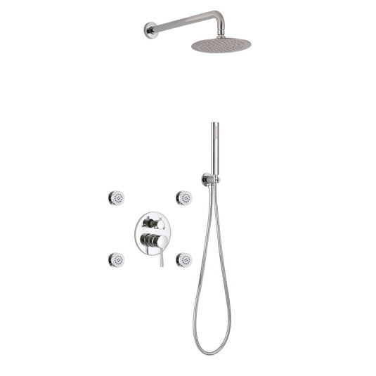 Aqua Rondo Chrome Brass Shower Set With 8″ Round Rain Shower, 4 Body Jets and Handheld-Bathroom & More | High Quality from Coozify