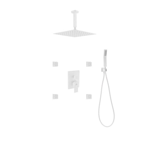 Aqua Piazza White Shower Set W/ 12″ Ceiling Mount Square Rain Shower, 4 Body Jets and Handheld-Bathroom & More | High Quality from Coozify