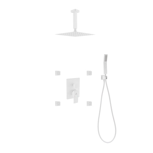 Aqua Piazza White Shower Set W/ 8" Ceiling Mount Square Rain Shower, Handheld And 4 Body Jets-Bathroom & More | High Quality from Coozify