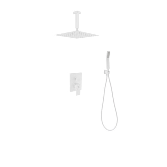 Aqua Piazza White Shower Set W/ 12″ Ceiling Mount Square Rain Shower and Handheld-Bathroom & More | High Quality from Coozify