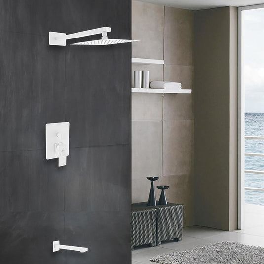 Aqua Piazza White Shower Set With 8″ Square Rain Shower and Tub Filler-Bathroom & More | High Quality from Coozify