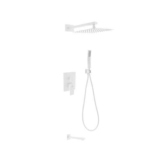 Aqua Piazza White Shower Set W/ 12″ Square Rain Shower, Tub Filler and Handheld-Bathroom & More | High Quality from Coozify