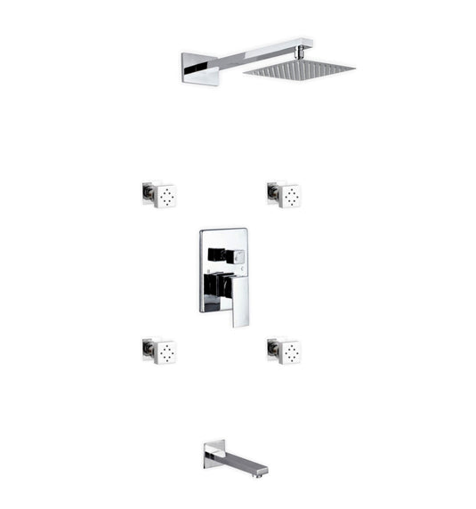 Aqua Piazza Brass Shower Set With 8" Square Rain Shower, 4 Body Jets and Tub Filler Chrome-Bathroom & More | High Quality from Coozify