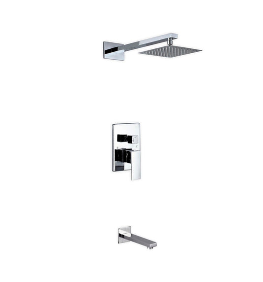 Aqua Piazza Shower Set With 8" Square Rain Shower and Tub Filler Chrome-Bathroom & More | High Quality from Coozify