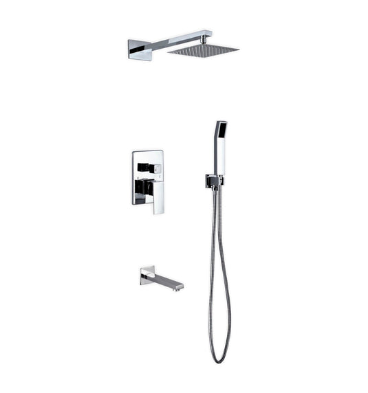 Aqua Piazza Shower Set With 8" Square Rain Shower, Tub Filler and Handheld - WR200TFHH3V-Bathroom & More | High Quality from Coozify