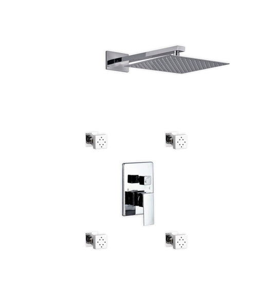 Aqua Piazza Shower Set With 12" Square Rain Shower and 4 Body Jets Chrome-Bathroom & More | High Quality from Coozify