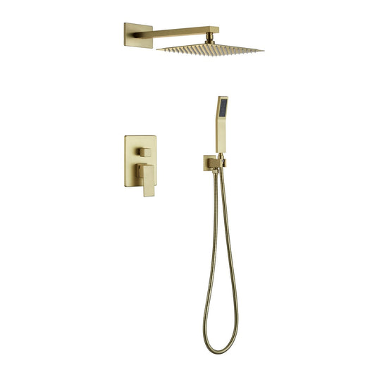Aqua Piazza Gold Shower Set W/ 12″ Square Rain Shower and Handheld-Bathroom & More | High Quality from Coozify