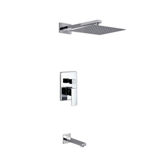 Aqua Piazza Shower Set With 12" Square Rain Shower and Tub Filler Chrome-Bathroom & More | High Quality from Coozify